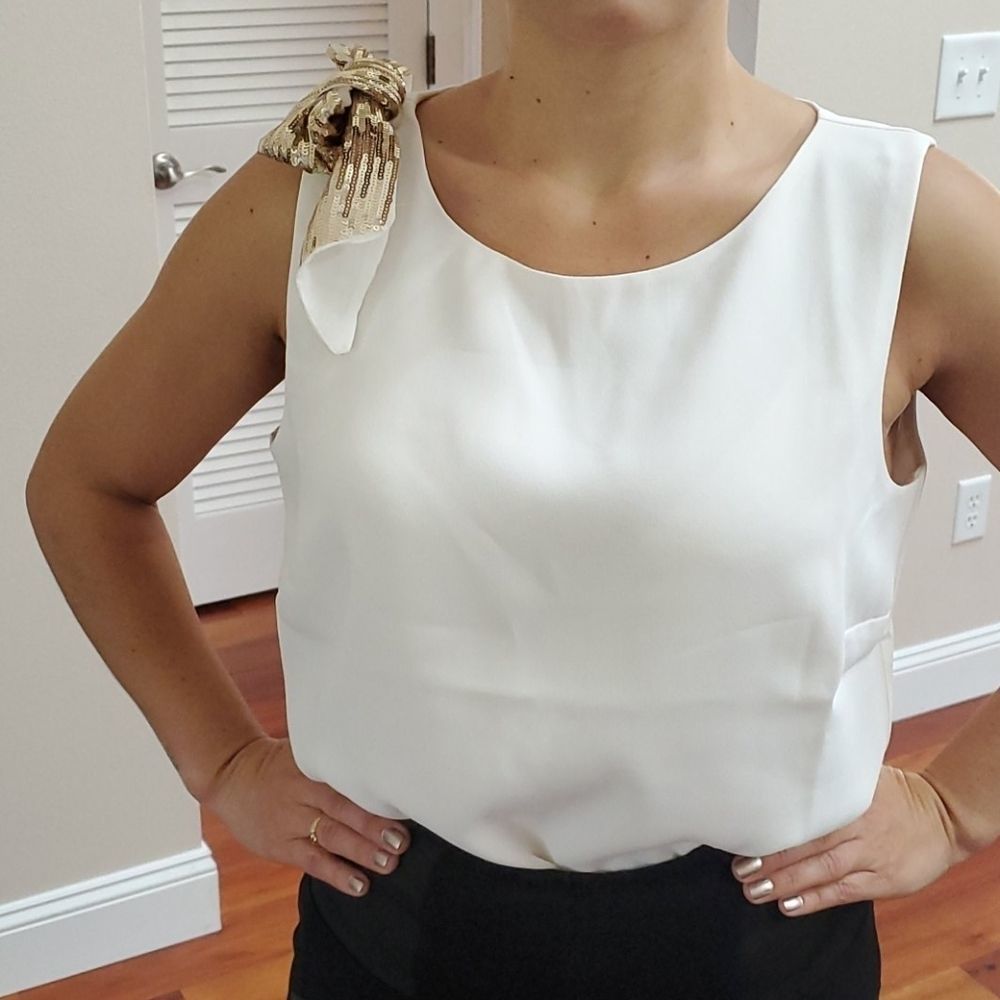 NWT J Crew Cream Blouse Gold Sequin Shoulder Bow